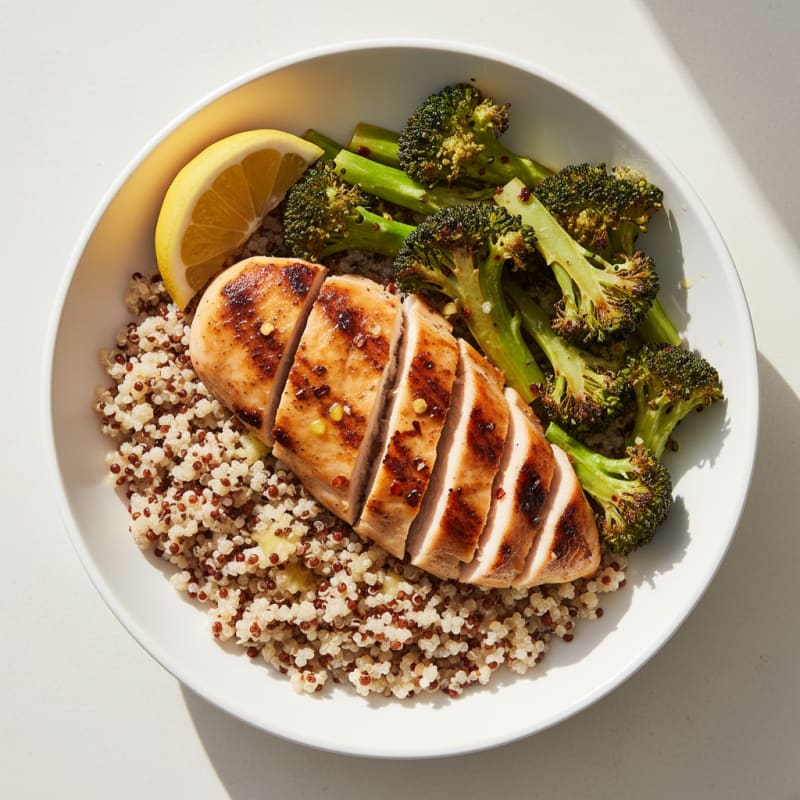 Grilled Chicken and Quinoa Bowl with Roasted Broccoli