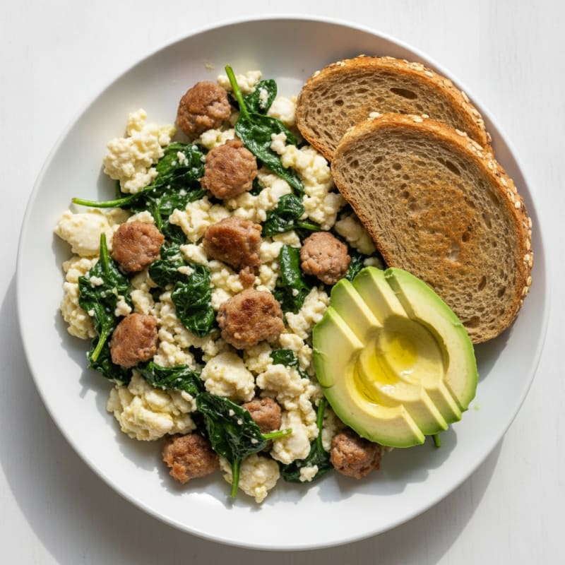 Egg White and Turkey Sausage Scramble with Spinach