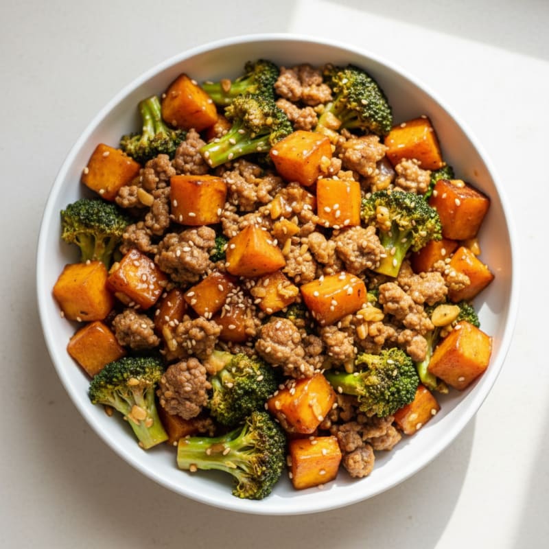 Golden Sweet Potato Beef & Broccoli Bowl