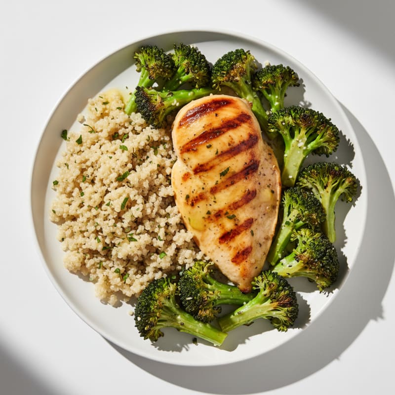 Grilled Chicken Breast with Roasted Broccoli and Quinoa