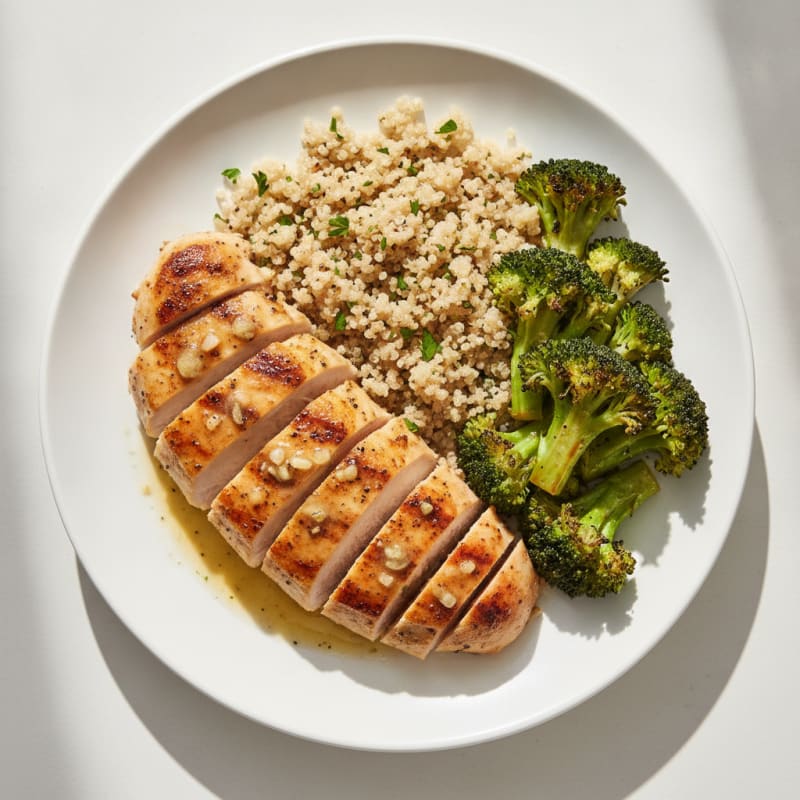Grilled Chicken Breast with Roasted Broccoli and Quinoa