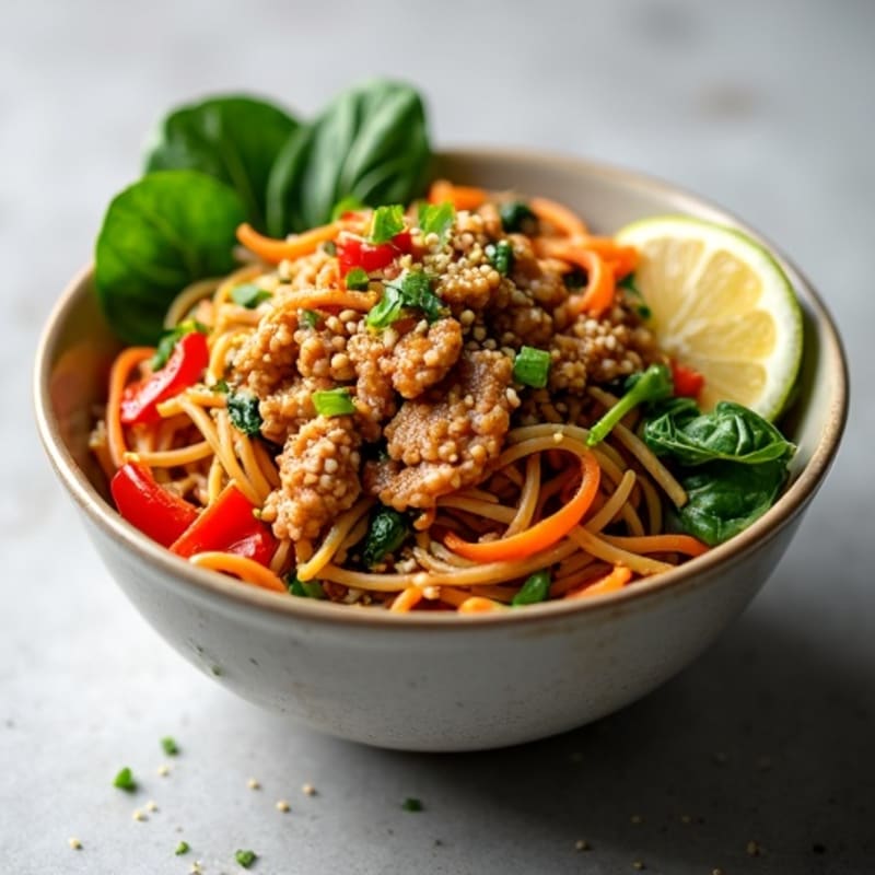 Spicy Ginger-Garlic Ground Pork Noodle Bowl