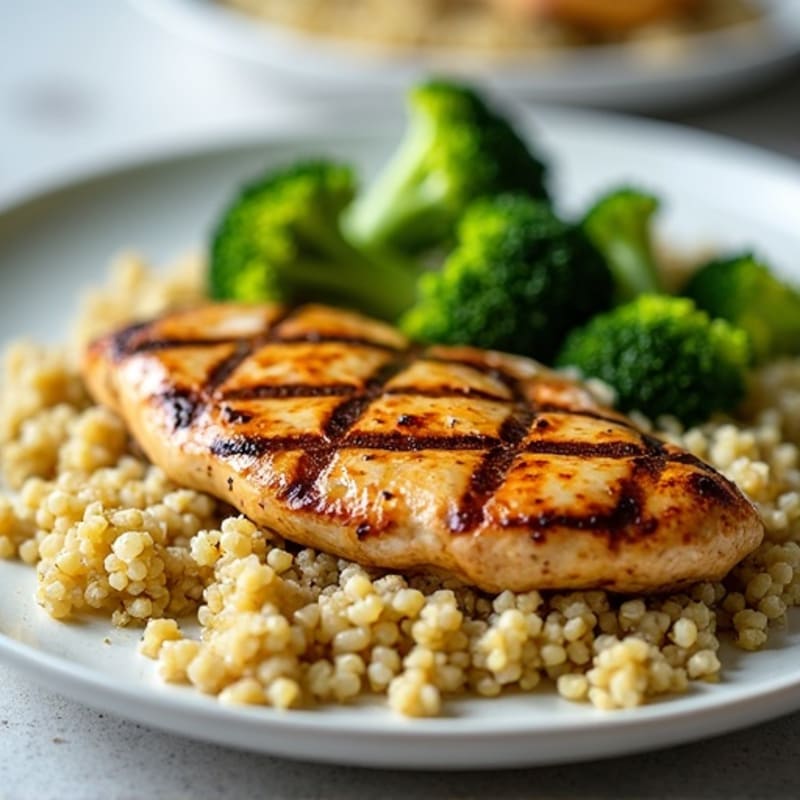 Grilled Chicken Breast with Quinoa and Steamed Broccoli