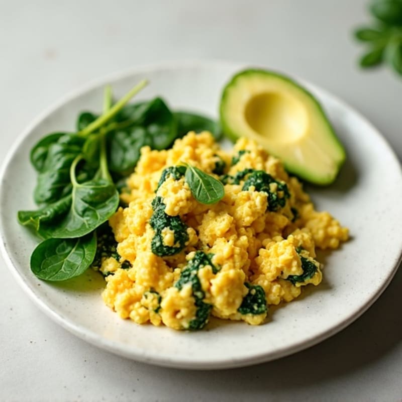 Creamy Scrambled Eggs with Fresh Spinach and Avocado