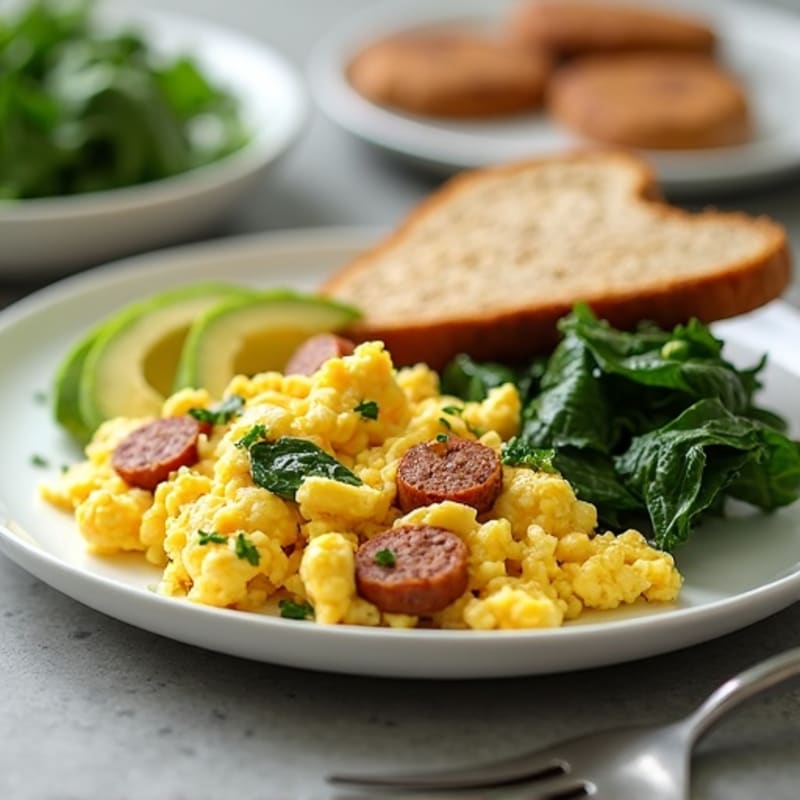 Egg White Scramble with Spinach and Turkey Sausage