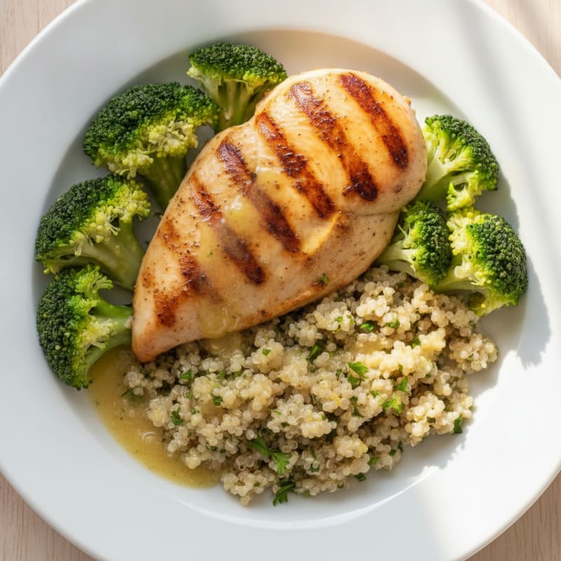 Grilled Chicken Breast with Quinoa and Steamed Broccoli