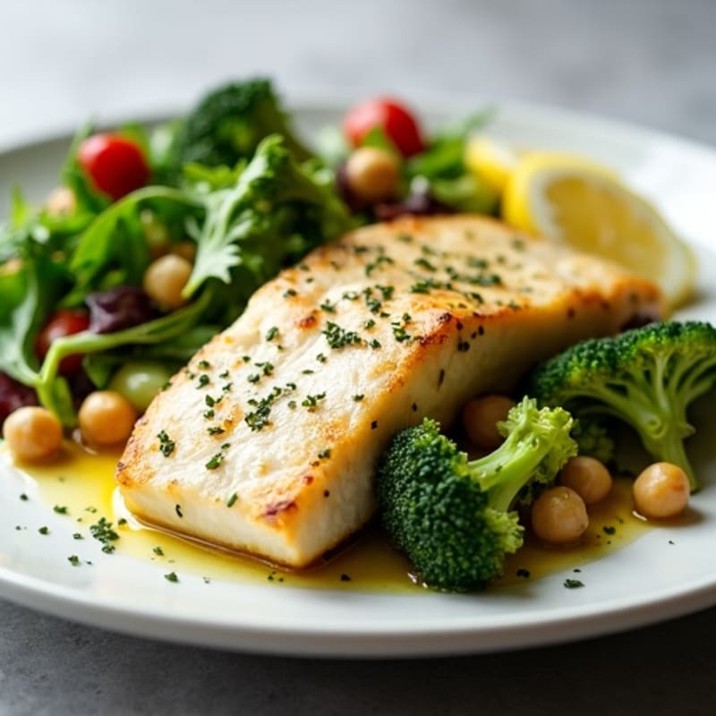 Seared White Fish Fillet with Roasted Broccoli and Lemon