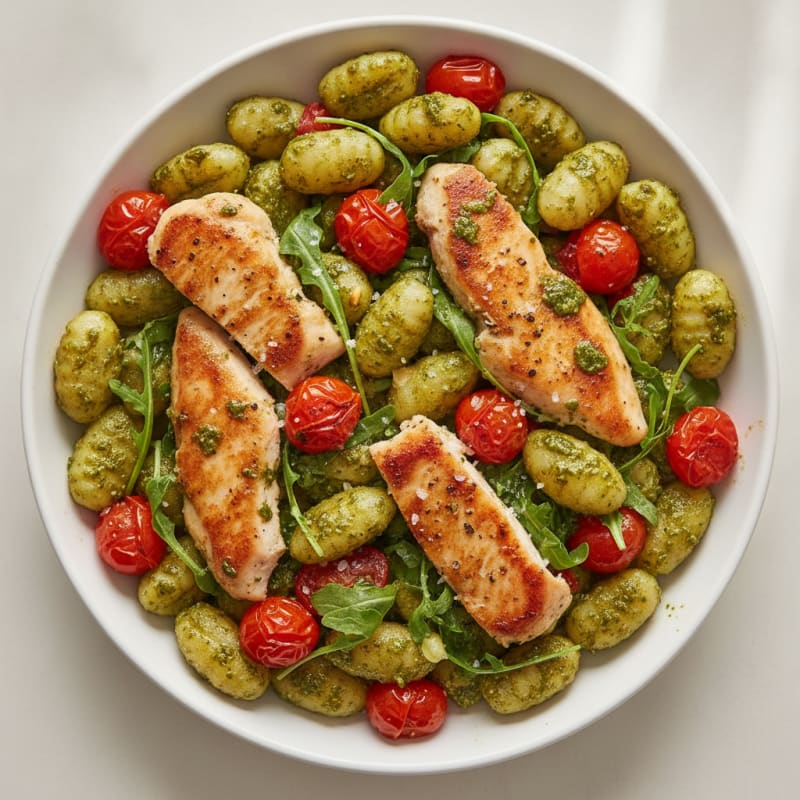 Gnocchi with Arugula Pesto and Cherry Tomatoes