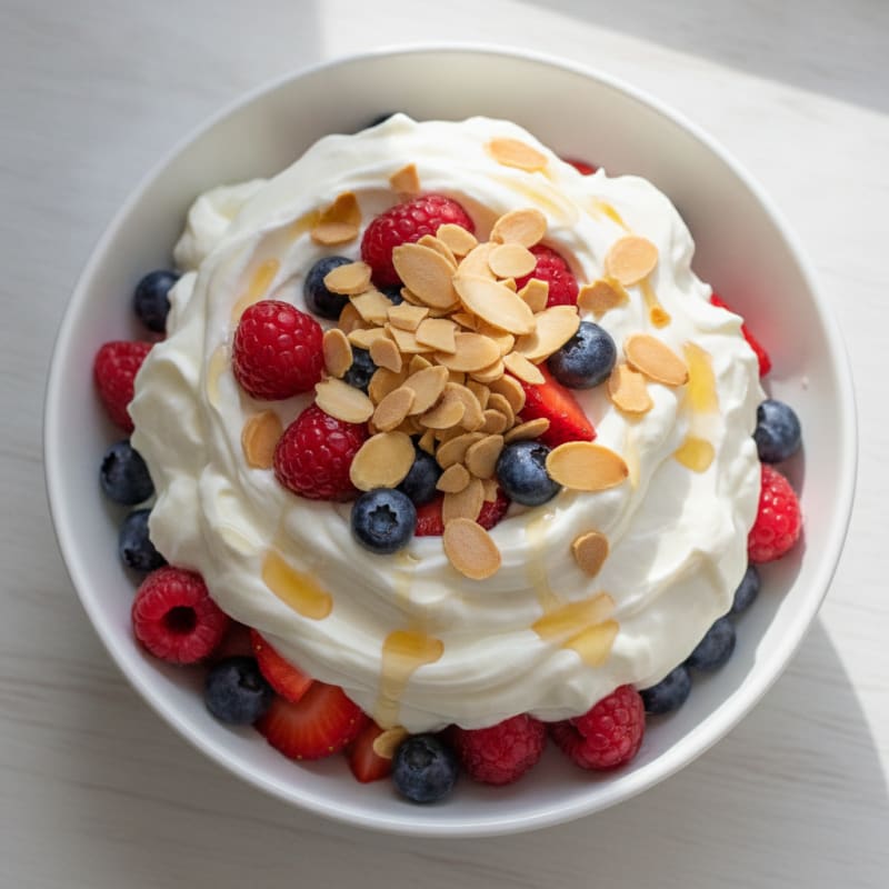 Creamy Greek Yogurt Protein Parfait with Mixed Berries and Almonds