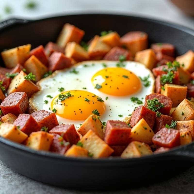 Egg and Crispy Potato Skillet with Lean Turkey Sausage