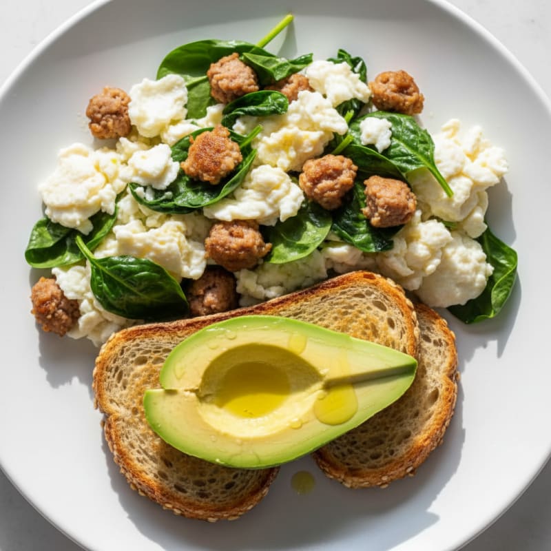 Egg White Scramble with Turkey Sausage and Spinach