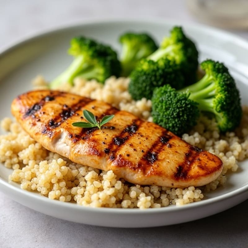 Grilled Chicken Breast with Quinoa and Steamed Broccoli