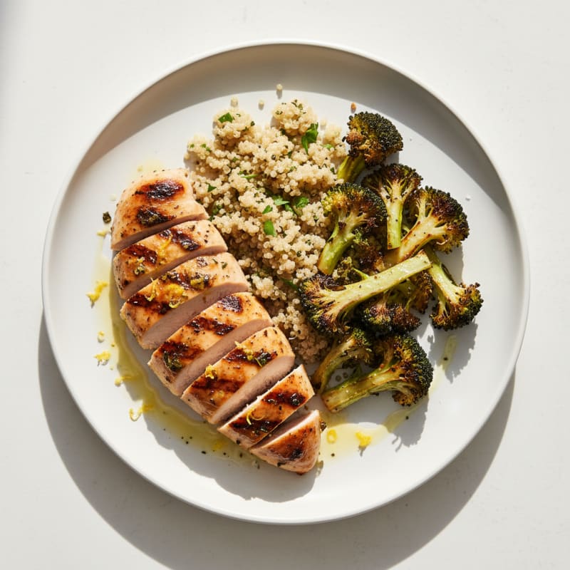 Grilled Chicken Breast with Roasted Broccoli and Quinoa