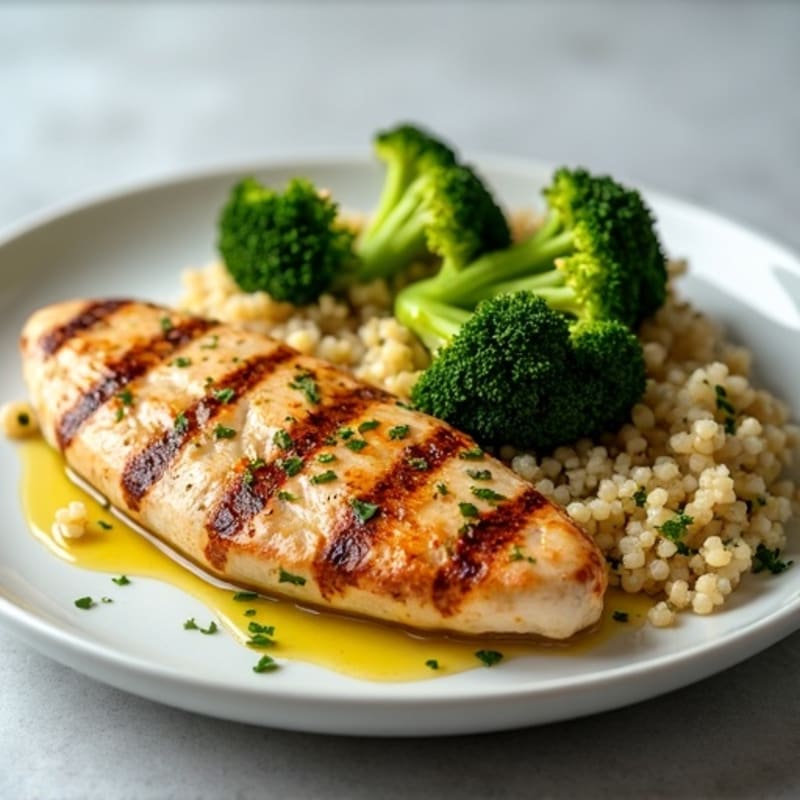 Grilled Chicken Breast with Quinoa and Roasted Broccoli