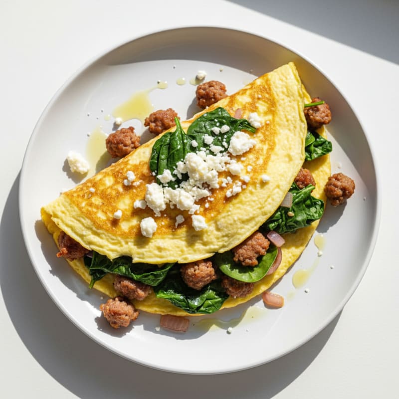 Egg White Spinach Omelette with Turkey Sausage