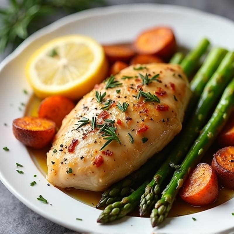 Sheet Pan Lemon Herb Chicken with Roasted Asparagus and Sweet Potatoes
