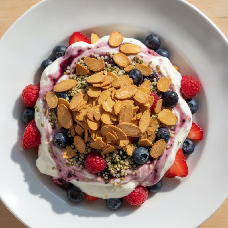 Greek Yogurt Parfait with Mixed Berries and Crunchy Almonds