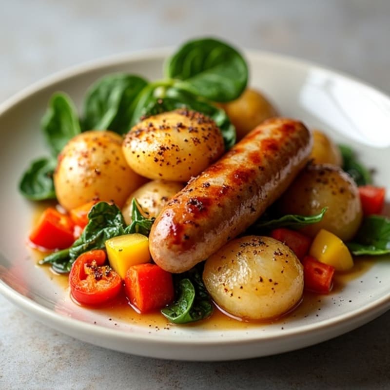 Lean Turkey Sausage and Roasted Potato Casserole with Hearty Vegetables