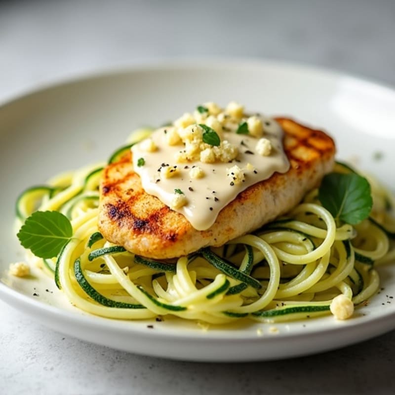 Creamy Cauliflower Alfredo Chicken with Zucchini Noodles