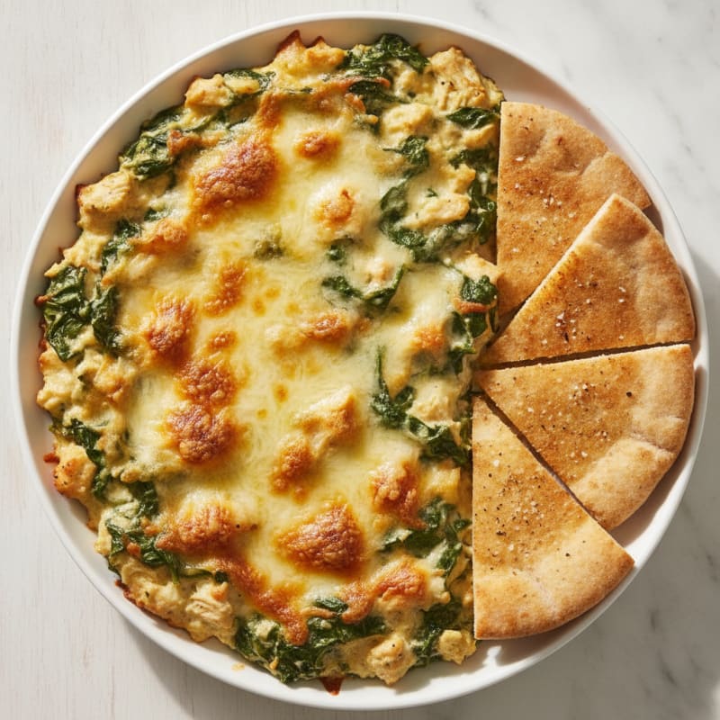 Baked Spinach Artichoke Dip with Toasted Pita
