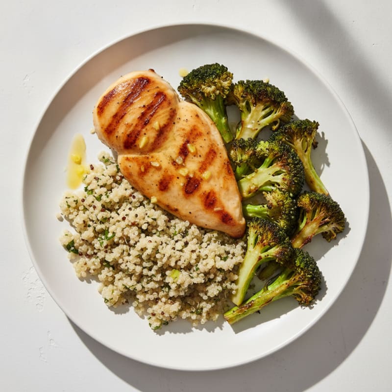 Grilled Chicken Breast with Quinoa and Roasted Broccoli