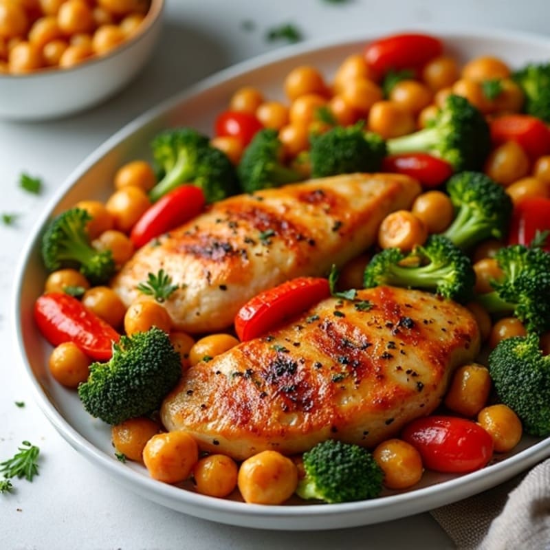 Sheet Pan Harissa Chicken with Crispy Chickpeas and Roasted Veggies