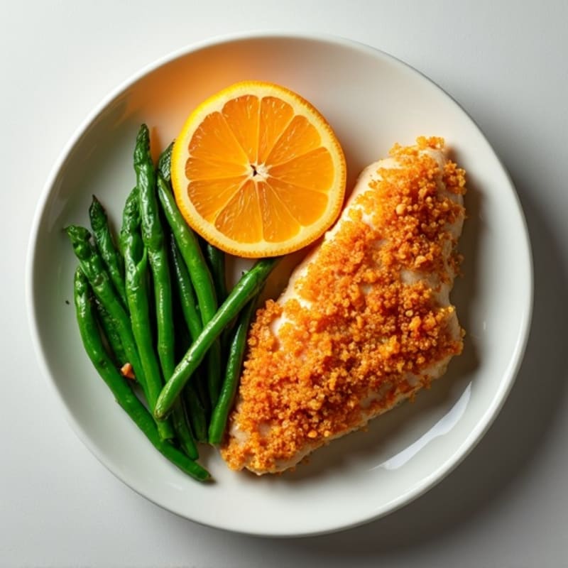 Crispy Baked Orange Chicken with Roasted Green Beans