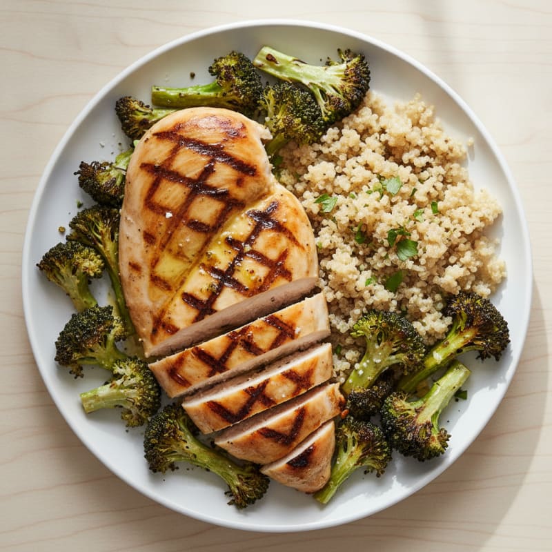 Grilled Chicken Breast with Roasted Broccoli and Quinoa