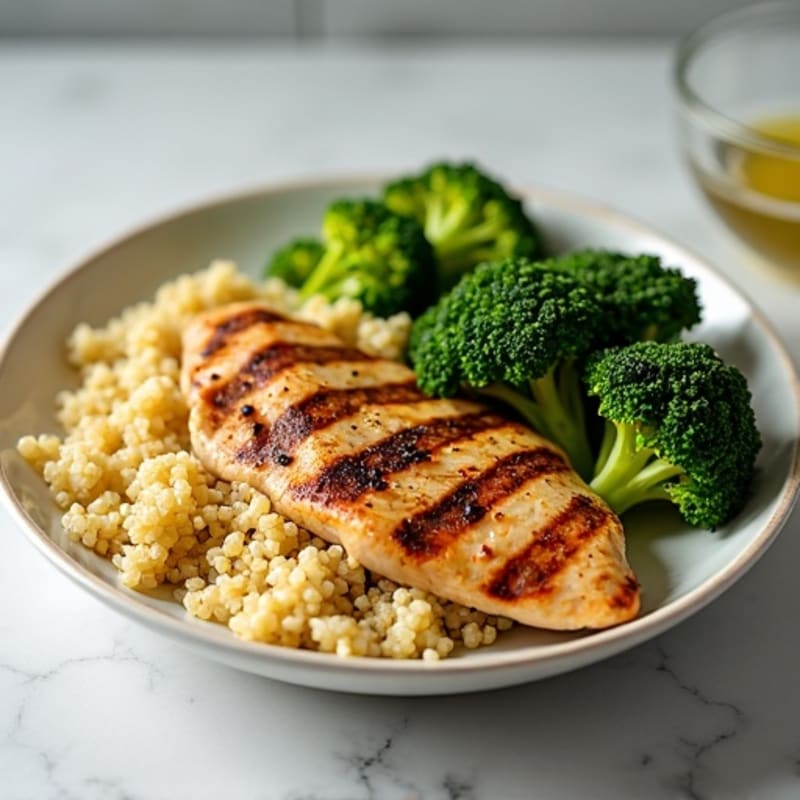 Grilled Chicken Breast with Quinoa and Roasted Broccoli