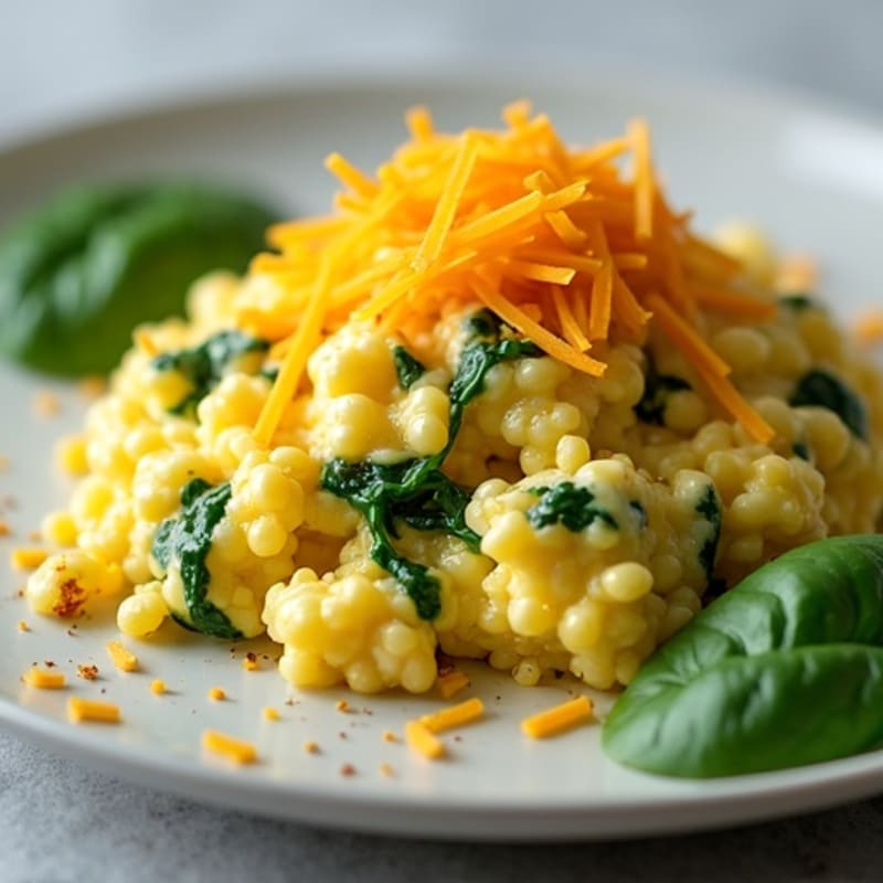 Fluffy Scrambled Eggs with Spinach and Sharp Cheddar