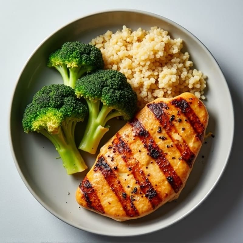 Grilled Chicken Breast with Roasted Broccoli and Quinoa
