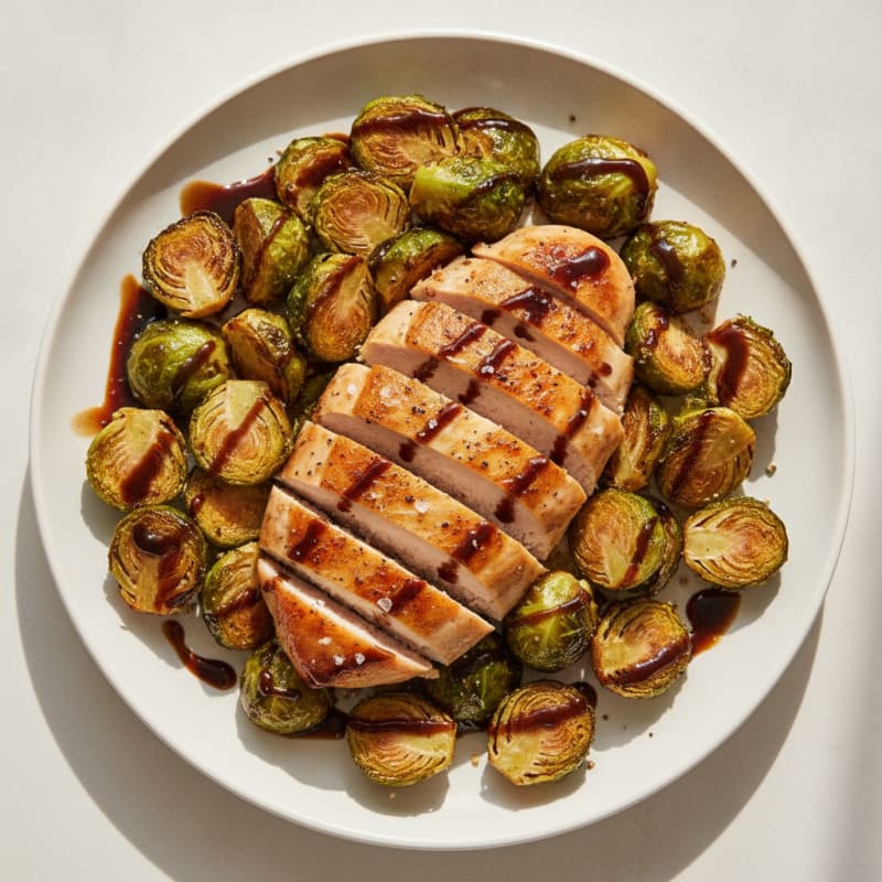 Balsamic Glazed Brussels Sprouts with Roasted Chicken