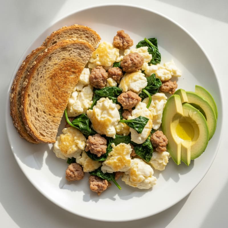 Egg White Scramble with Turkey Sausage and Spinach