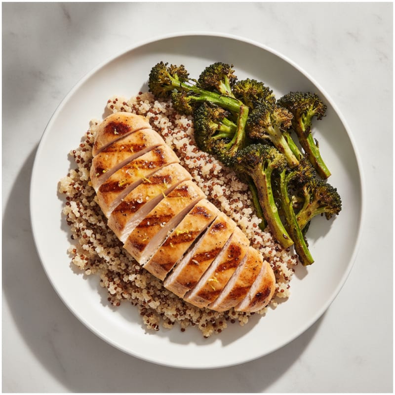 Grilled Chicken Breast with Quinoa and Roasted Broccoli