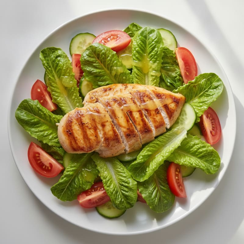 Grilled Chicken Breast with Romaine and Tomato Salad