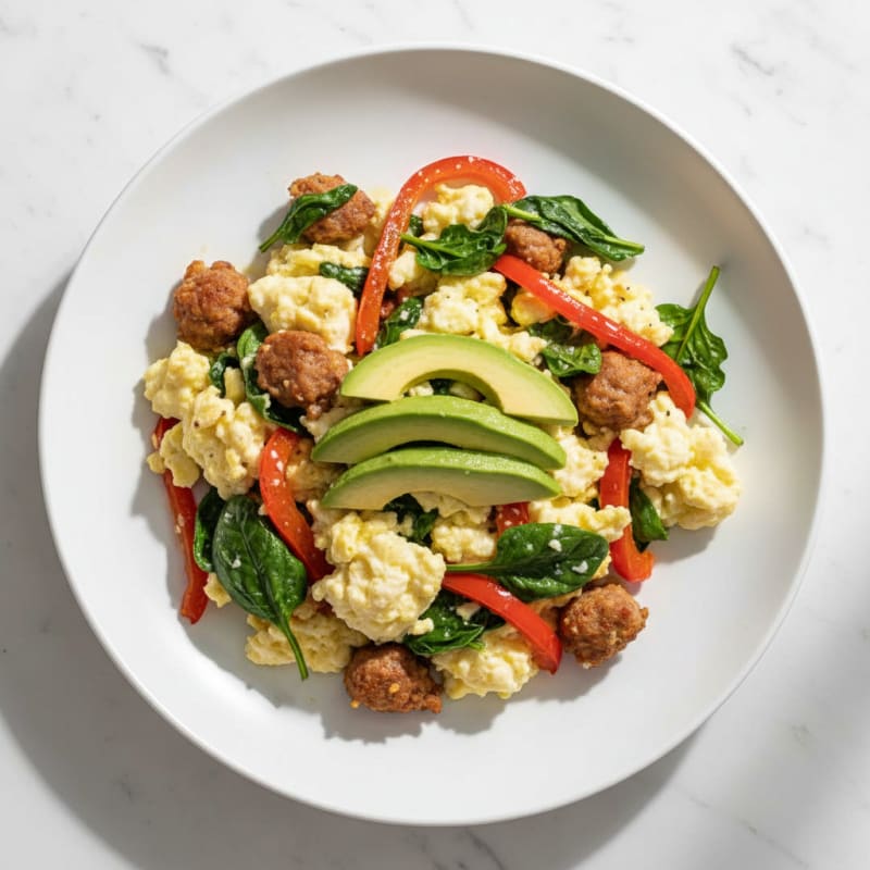 Egg White Veggie Scramble with Turkey Sausage