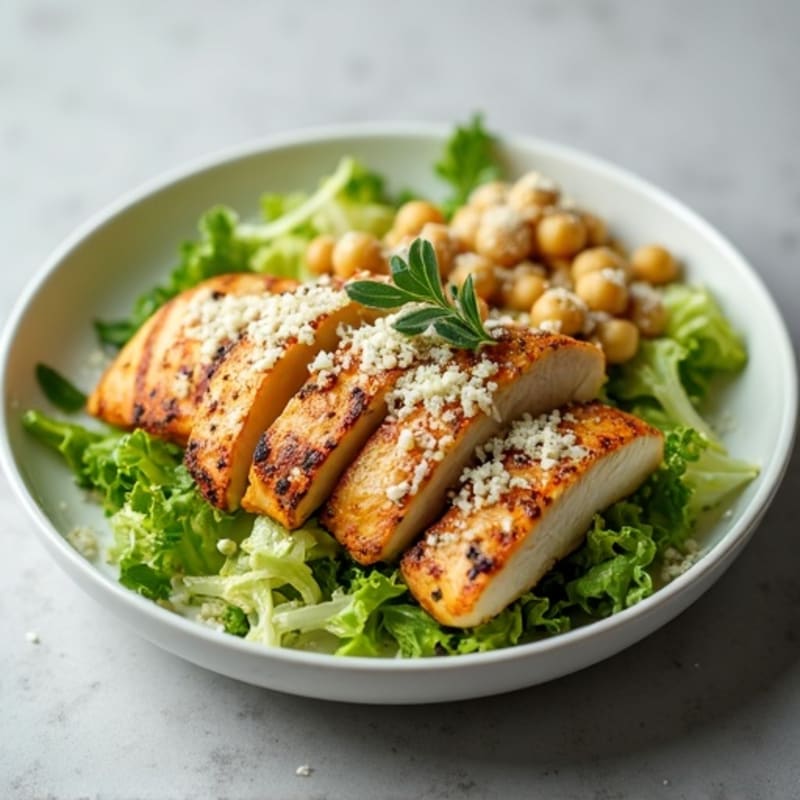 Herb-Grilled Chicken Caesar with Crispy Chickpea Croutons