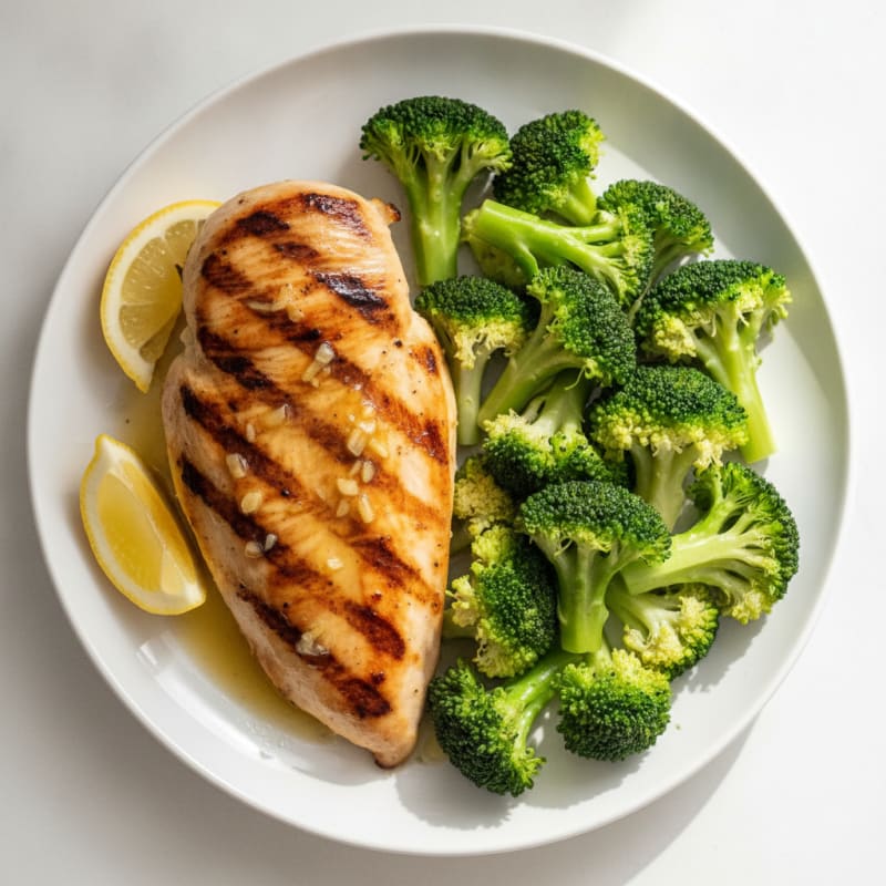Grilled Lemon-Garlic Chicken Breast with Steamed Broccoli