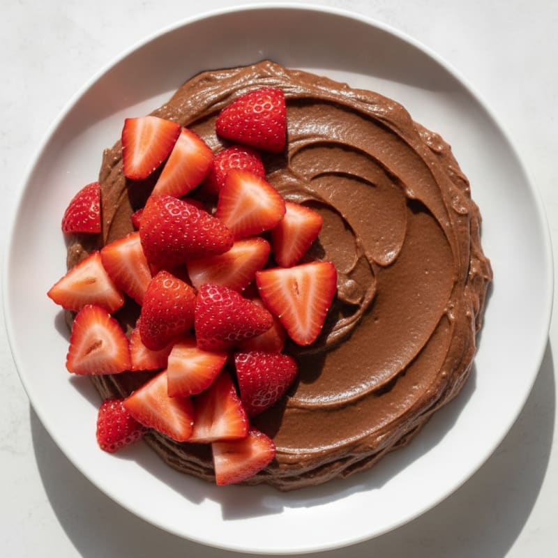 Silky Chocolate Protein Pudding with Sliced Strawberries