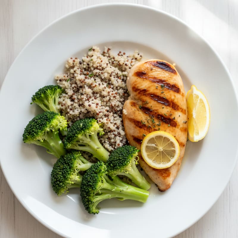 Grilled Chicken Breast with Quinoa and Steamed Broccoli