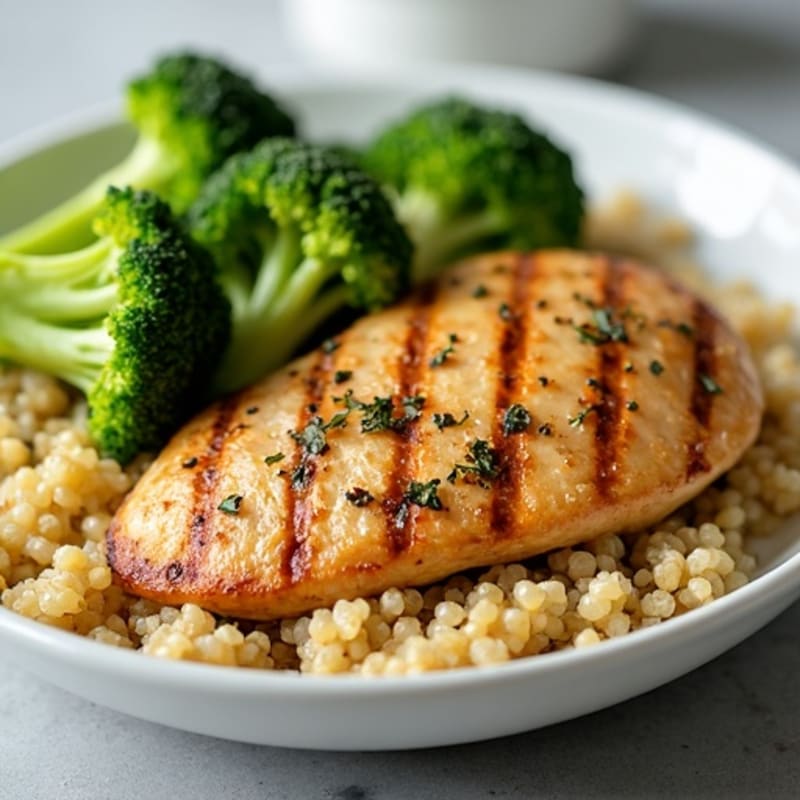 Grilled Chicken Breast with Quinoa and Roasted Broccoli