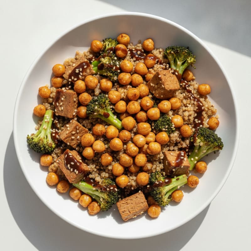Crispy Chickpea and Quinoa Bowl with Ginger-Sesame Broccoli