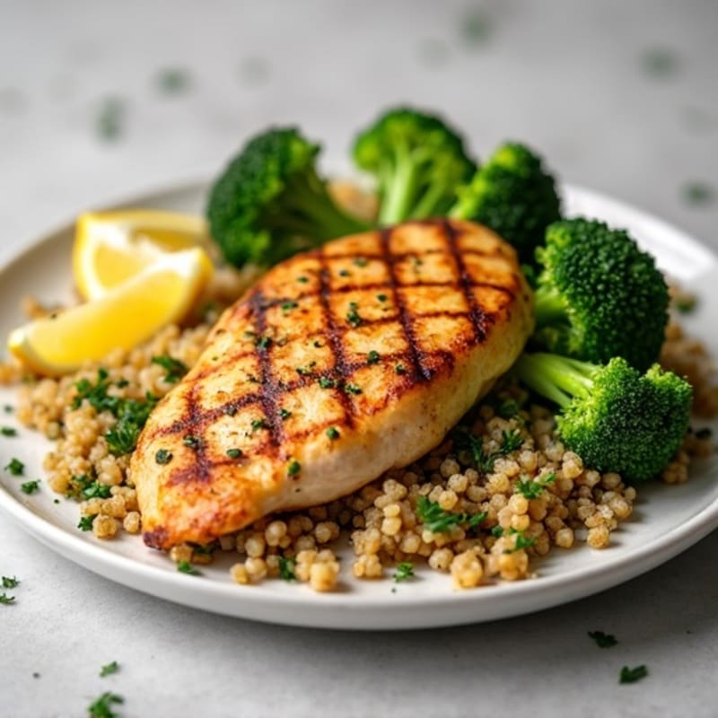 Grilled Chicken Breast with Quinoa and Roasted Broccoli