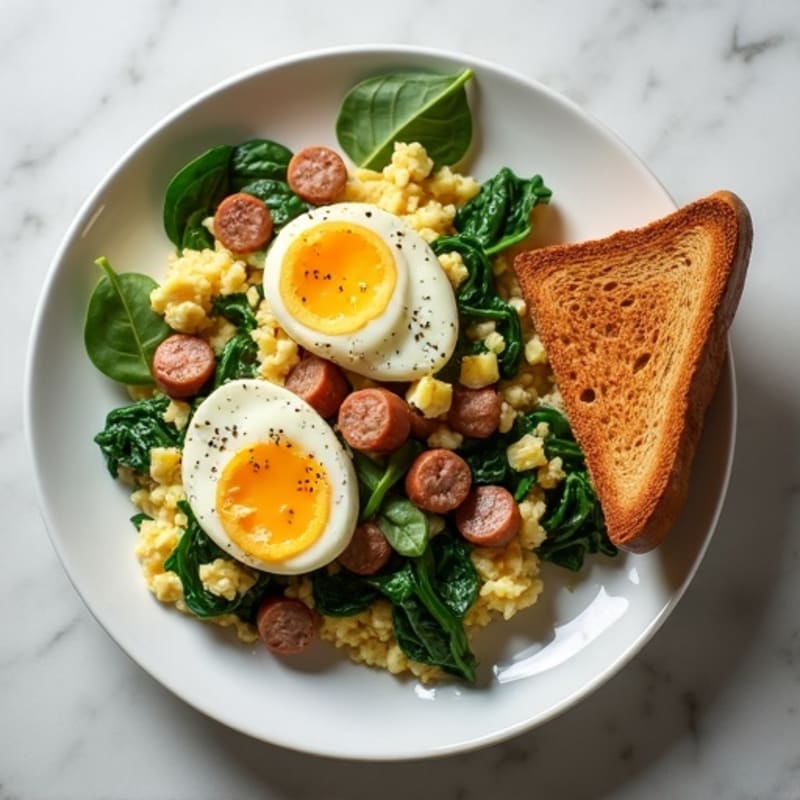 Egg White and Spinach Scramble with Turkey Sausage