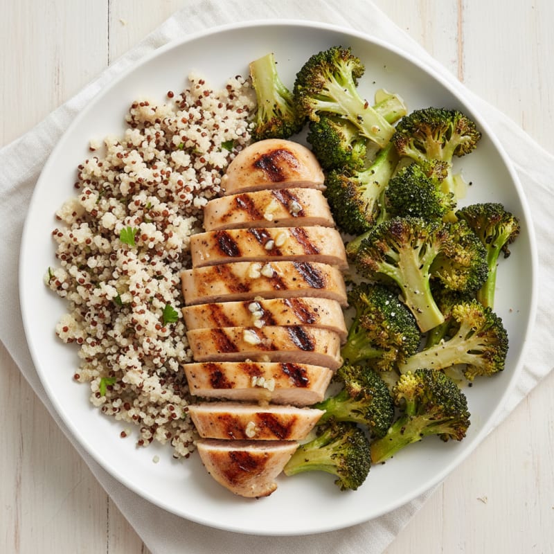 Grilled Chicken Breast with Roasted Broccoli and Quinoa