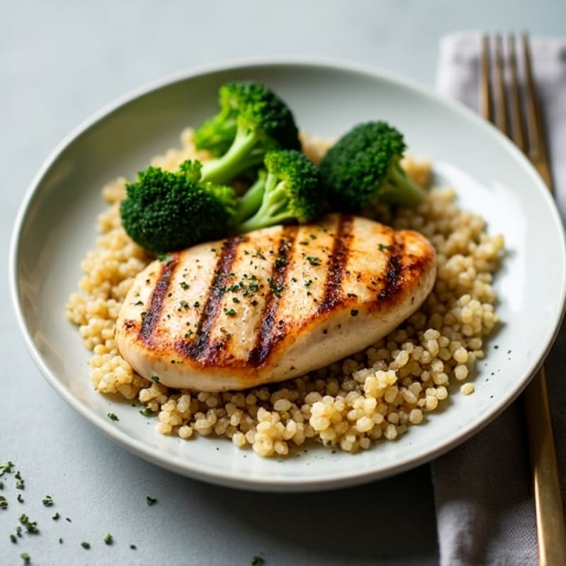 Grilled Chicken Breast with Roasted Broccoli and Quinoa