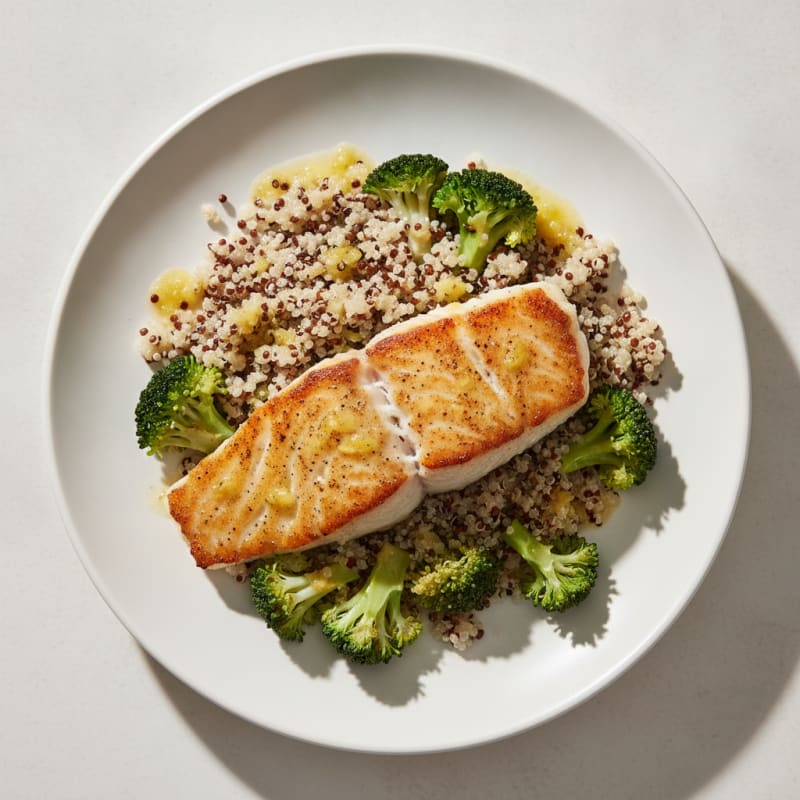 Seared Cod with Steamed Broccoli and Quinoa