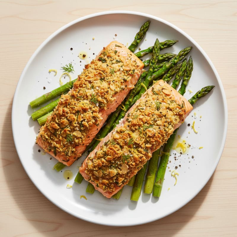 Golden Herb-Crusted Salmon with Roasted Asparagus