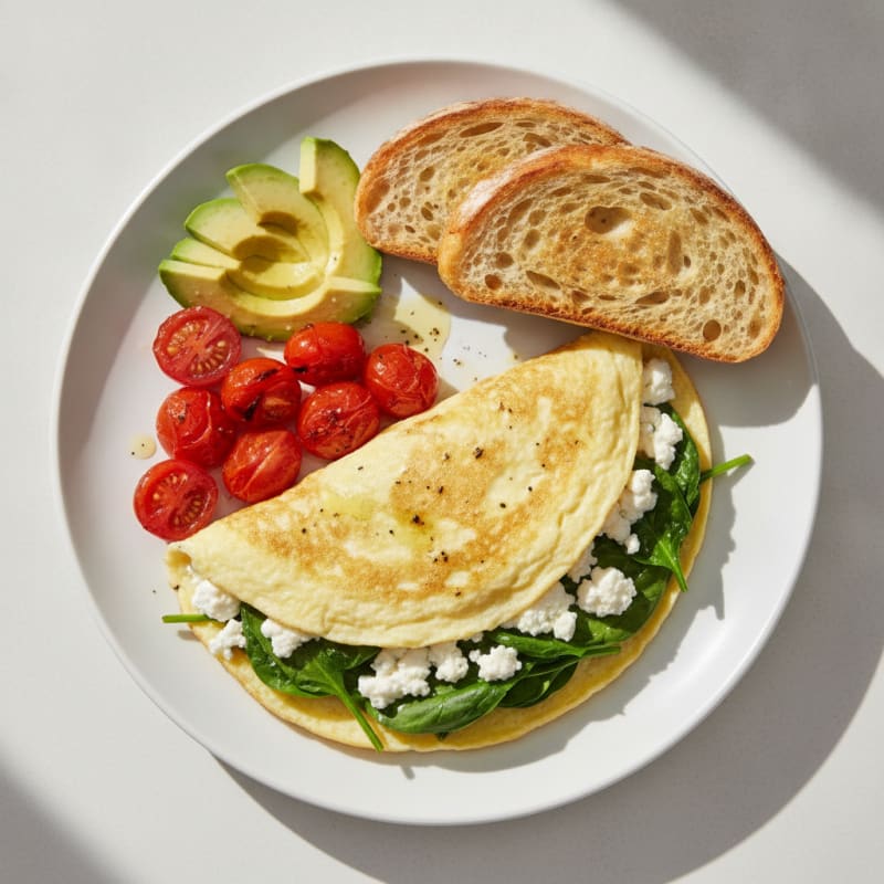 Egg White Spinach Omelette with Cottage Cheese and Cherry Tomatoes
