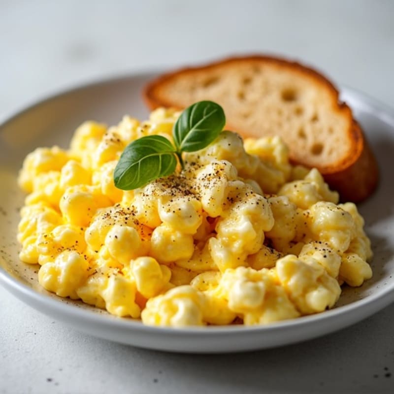 Hearty Scrambled Eggs with Creamy Cottage Cheese and Sourdough Toast
